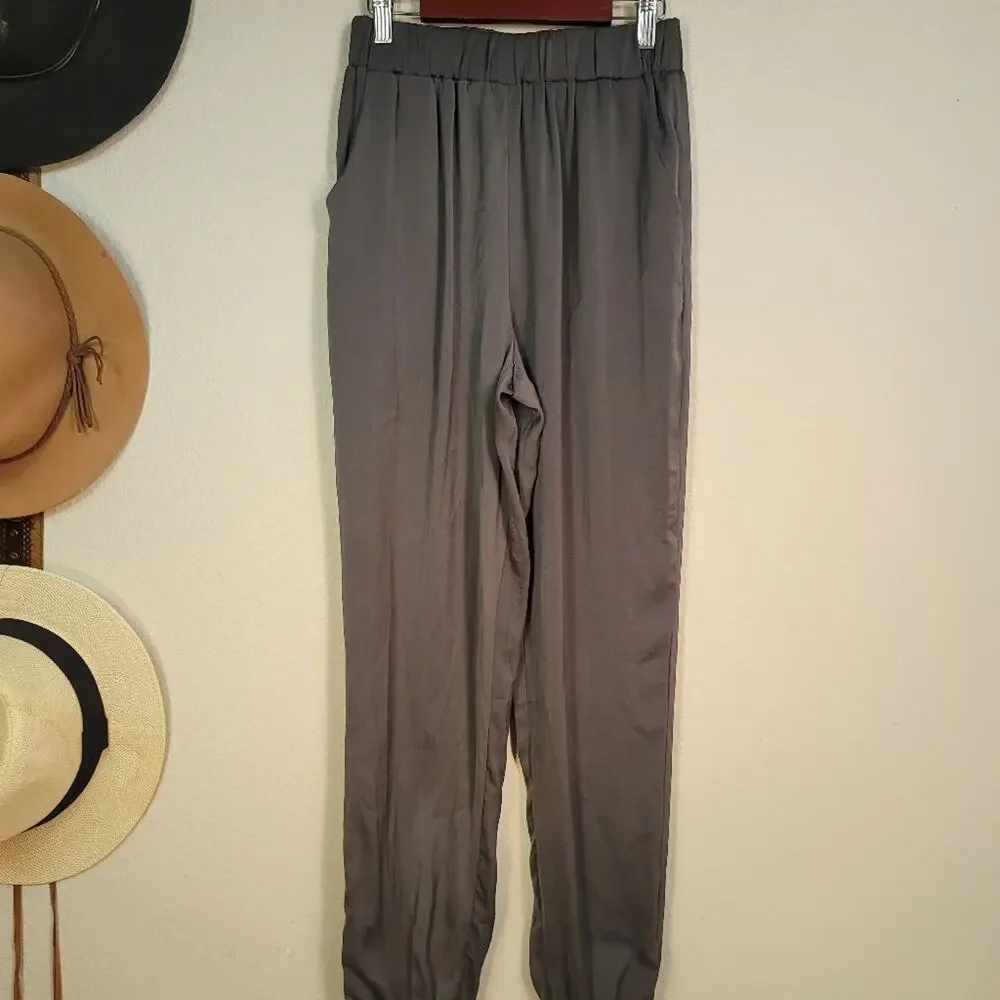 ANIMARI Charcoal Satin Feel Jogger Pants Quiet Luxury Lounge Resort Chic Sporty - Picture 6 of 15